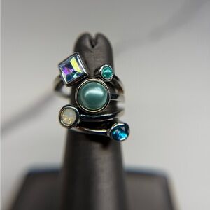 Vintage Lia Sophia Comet Ring Opalite Multi Stone Statement Ring Size 6